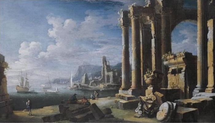 Leonardo Coccorante A capriccio of architectural ruins with a seascape beyond oil painting picture